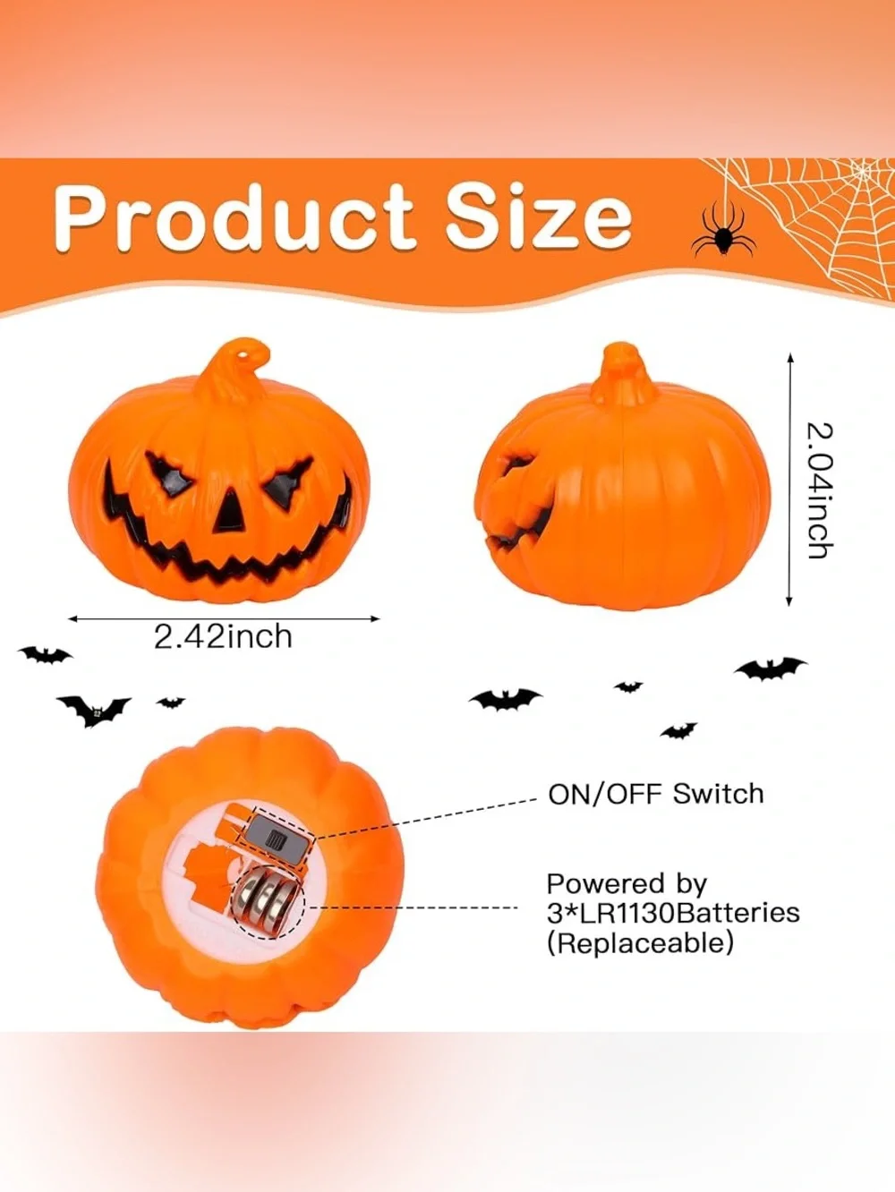 Halloween LED Pumpkin Lights - Orange Jack-o'-Lantern 6 Pack